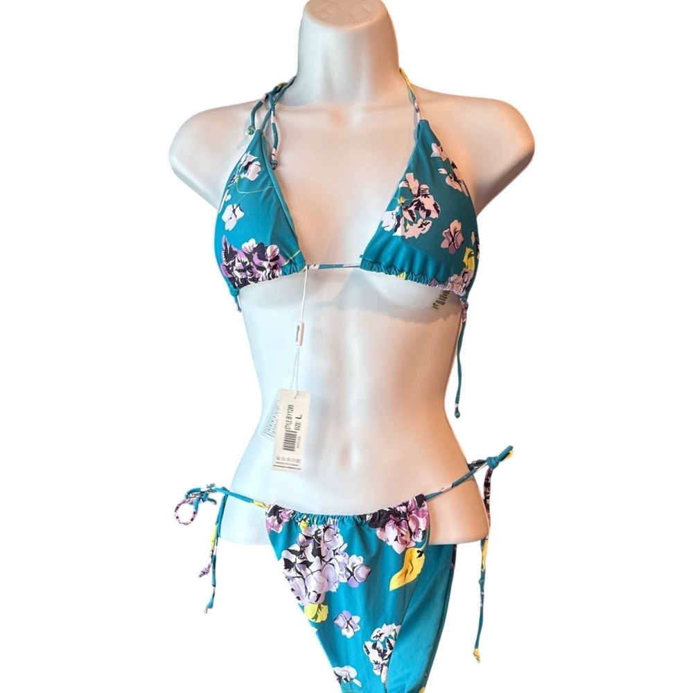 Mermaid Swimwear Floral String Bikini Top Bottom Teal Size Large New With Tag